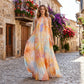Dames Waterverf Droom Halter Maxi Jurk – Kleurrijk, Rugvrij, Vloeiend A-lijn Silhouet
