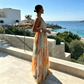 Dames Waterverf Droom Halter Maxi Jurk – Kleurrijk, Rugvrij, Vloeiend A-lijn Silhouet