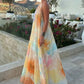 Dames Waterverf Droom Halter Maxi Jurk – Kleurrijk, Rugvrij, Vloeiend A-lijn Silhouet