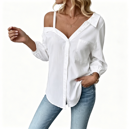 Dames Casual Off-Shoulder Blouse met Knoopsluiting