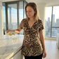 Women's V-Neck Twist-Front Leopard Print Top