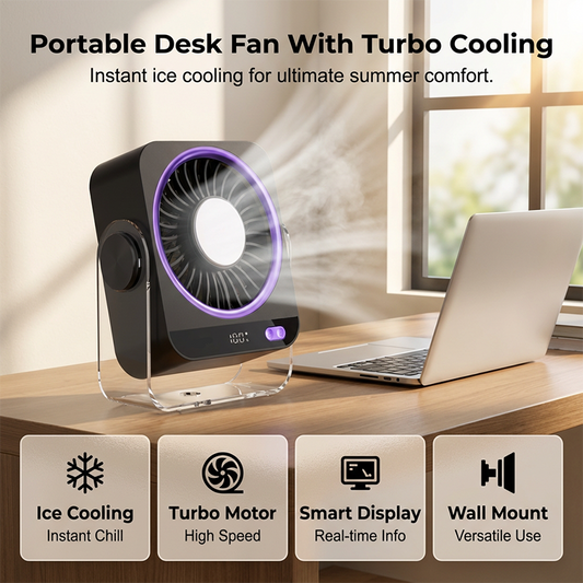 Draagbare Bureau- & Wandventilator met LED-display