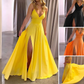 Dames V-hals Spaghettibandjes Maxi Jurk met Hoge Split
