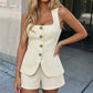 Elegante Vierkante Hals Vest & Shorts Set