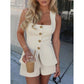 Elegante Vierkante Hals Vest & Shorts Set