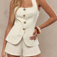 Elegante Vierkante Hals Vest & Shorts Set