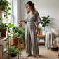 Dames Gestreepte Crop Top & Wijde Pijp Broek Set