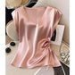 Dames Effen Kleur Zijdezachte V-Hals Top