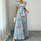 Dames Retro Bloemenprint Geplooide Maxi-jurk