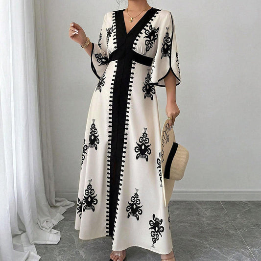 🏆ULTIMO GIORNO DI SALDI – 50% DI SCONTO🔥Maxi Vestito Elegante da Donna con Scollo a V e Stampa