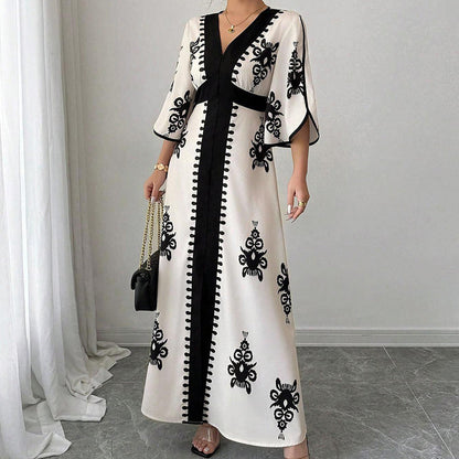 🏆ULTIMO GIORNO DI SALDI – 50% DI SCONTO🔥Maxi Vestito Elegante da Donna con Scollo a V e Stampa