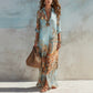 ⏰💰 50% DI SCONTO – Abito Maxi con Stampa Retrò Elegante | Scollo a V Boho + Vestibilità Fluente | Perfetto per Spiaggia e Vacanze 🌺🌊✨