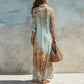 ⏰💰 50% DI SCONTO – Abito Maxi con Stampa Retrò Elegante | Scollo a V Boho + Vestibilità Fluente | Perfetto per Spiaggia e Vacanze 🌺🌊✨