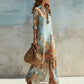 ⏰💰 50% DI SCONTO – Abito Maxi con Stampa Retrò Elegante | Scollo a V Boho + Vestibilità Fluente | Perfetto per Spiaggia e Vacanze 🌺🌊✨