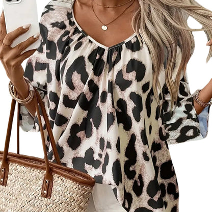 Chic Leopard Print Commuter Blouse