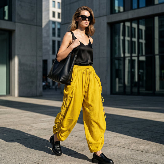 ⏰Last Day Special Price 50%OFF!!!  Women's Loose-Fit Drawstring Lantern Pants, Slimming Baggy Ankle Cuff Pants for Home & Outdoor