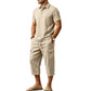 🎉 2026 Sale — Over 73,000 Sold! 👕 Men Summer Linen Set Loose Shirt and Cargo Shorts Two Piece Outfit