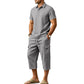 🎉 2026 Sale — Over 73,000 Sold! 👕 Men Summer Linen Set Loose Shirt and Cargo Shorts Two Piece Outfit