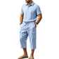 🎉 2026 Sale — Over 73,000 Sold! 👕 Men Summer Linen Set Loose Shirt and Cargo Shorts Two Piece Outfit