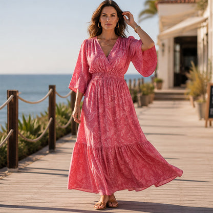 📢📢50% OFF !! ⏰Women's Elegant V-Neck Printed Dress