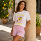 Women Summer Lemon Graphic T-Shirt and Striped Shorts Set