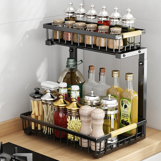 2-Tier Adjustable Pull-Out Cabinet Storage Rack
